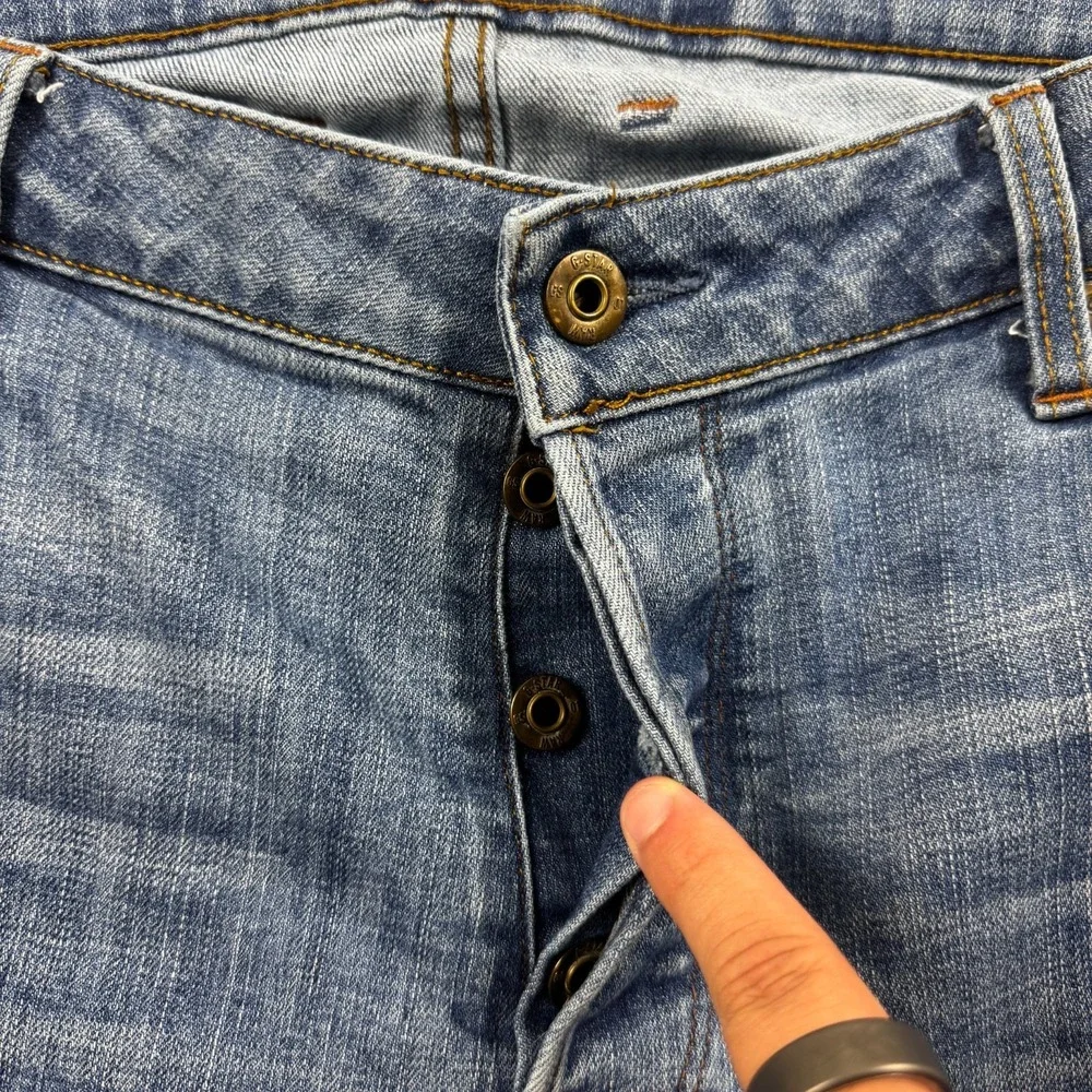 G Star Raw Attacc Slim Straight Jeans Mens 38x32 Blue Whiskering Denim Mid Rise